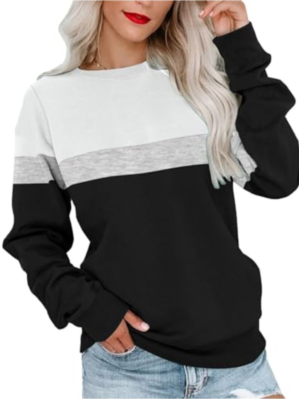 FKEEP Women's Hooded Sweatshirt Pullover Crew Neck Long Sleeve